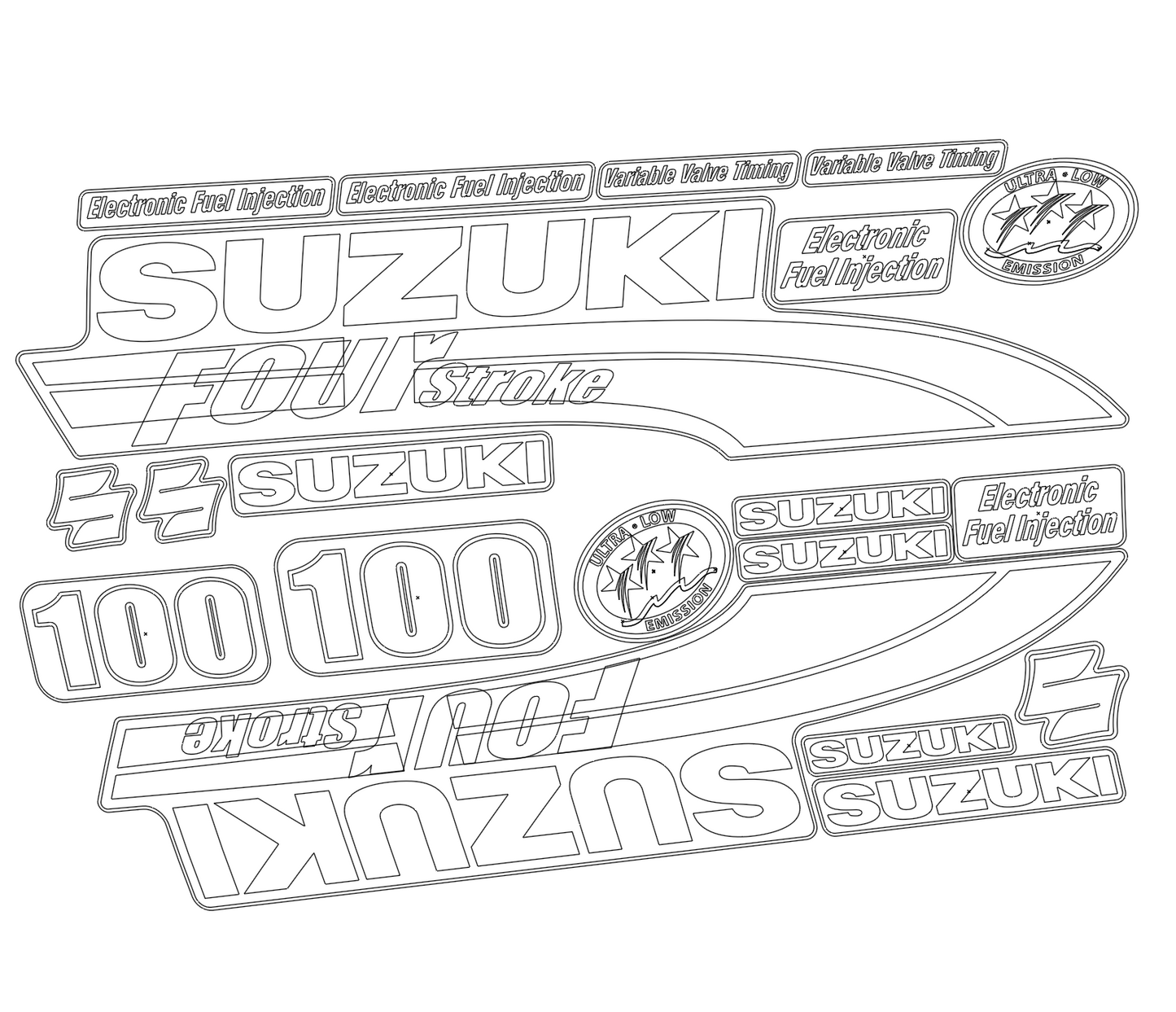 Adhesivos Suzuki DF100 100HP Cuatro tiempos 2003-2009 motor fueraborda pegatinas en vinilo