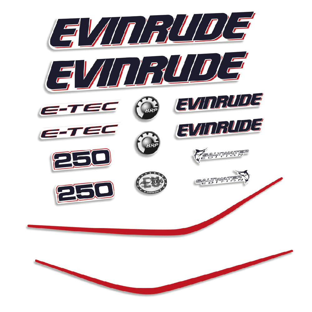 Adhesivos Evinrude 250HP E-tec (90 grados, V6, 3.3L) carenado blanco motor fueraborda pegatinas en vinilo