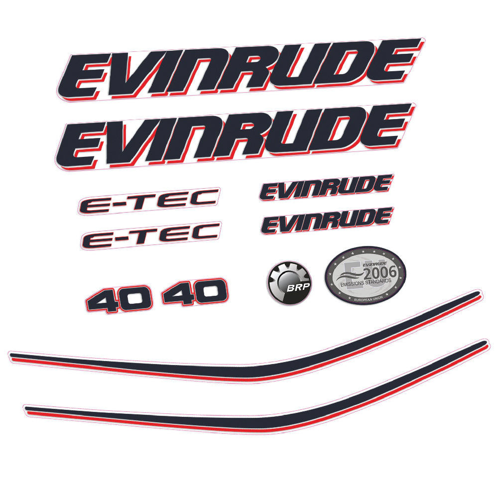 Adhesivos Evinrude 40HP E-tec Carenado blanco motor fueraborda pegatinas en vinilo