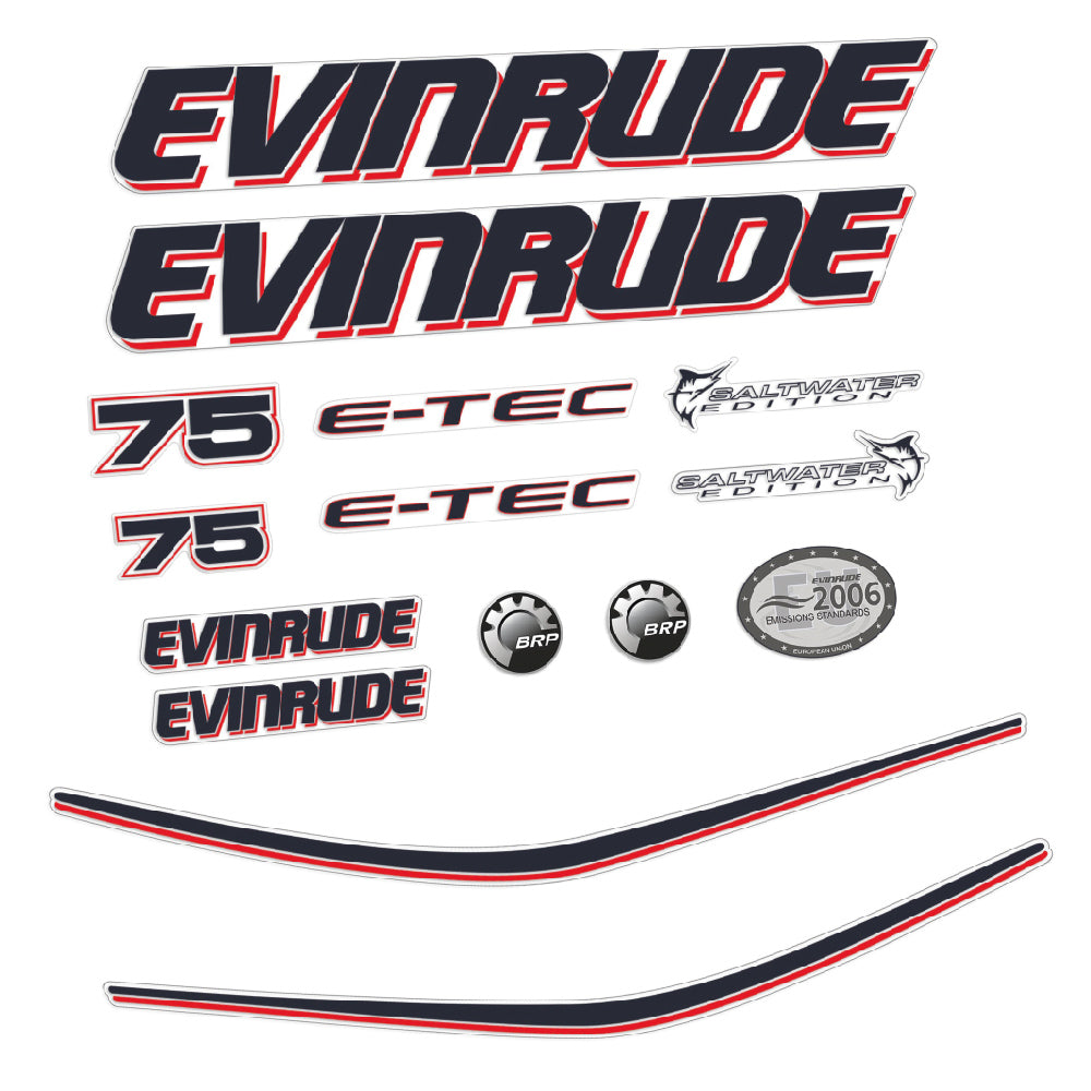 Adhesivos Evinrude 75HP E-tec carenado blanco motor fueraborda pegatinas en vinilo