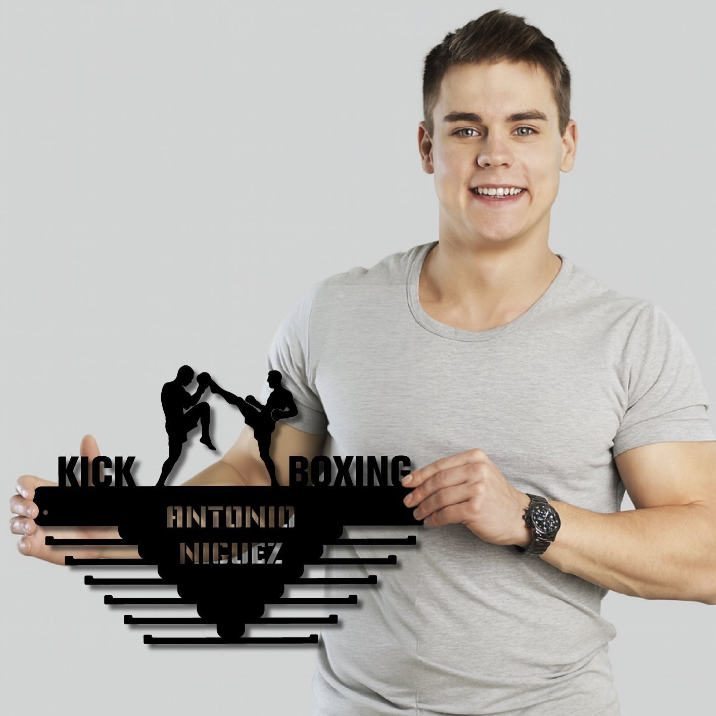 Medallero Kick Boxing Personalizado con Nombre, modelo Guantes de Honor
