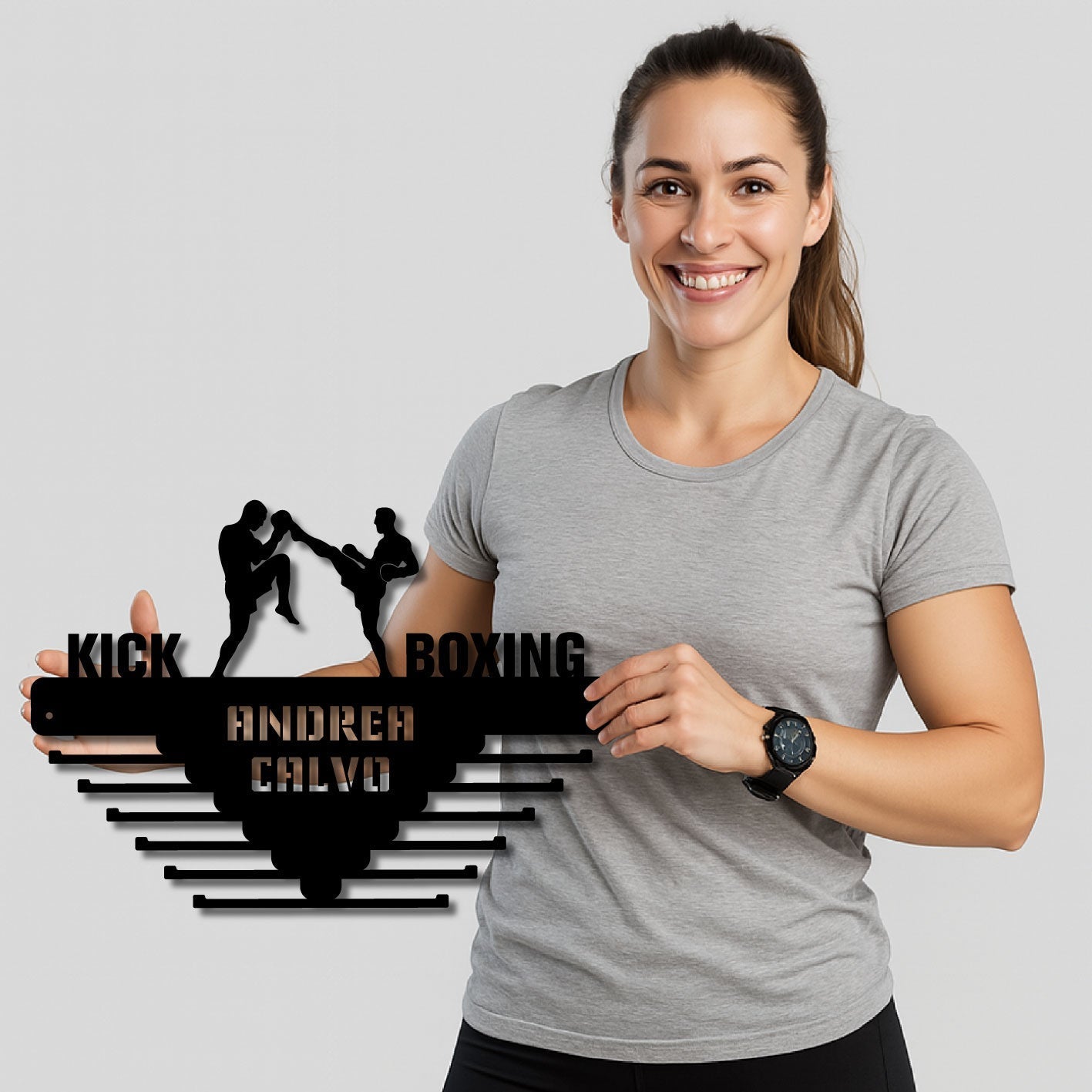 Medallero Kick Boxing Personalizado con Nombre, modelo Guantes de Honor