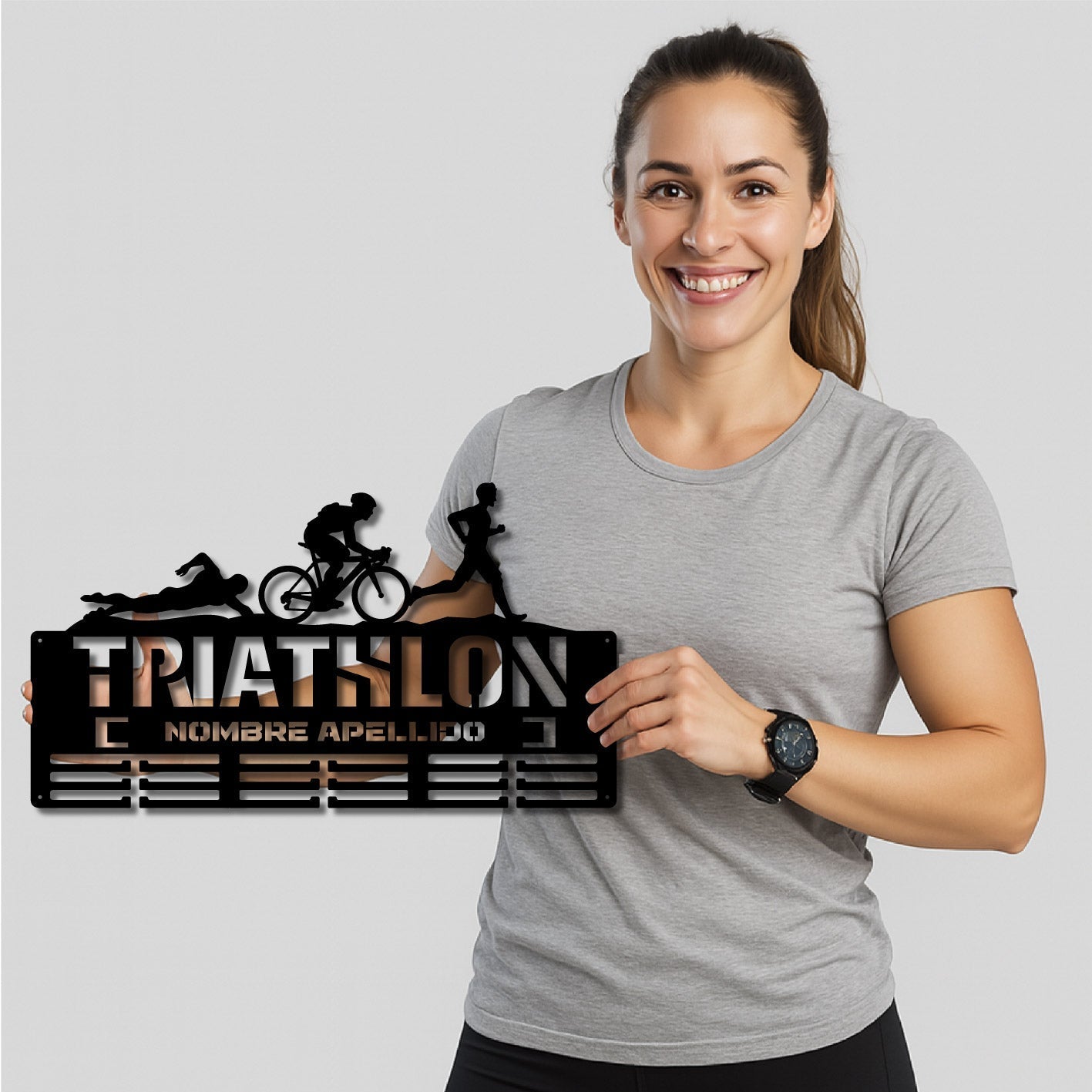Medallero Triathlón Personalizado con Nombre, modelo Triple desafío