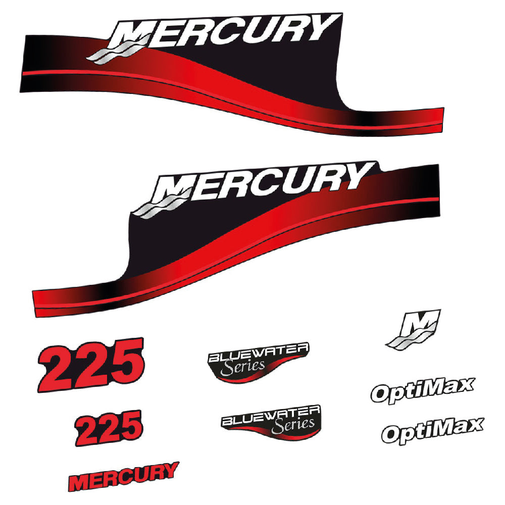 Adhesivos Mercury 225HP Optimax BlueWater motor fueraborda pegatinas en vinilo