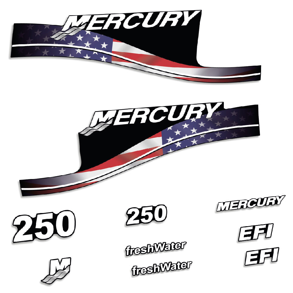 Adhesivos Mercury 250HP EFI FreshWater edición bandera USA motor fueraborda pegatinas en vinilo