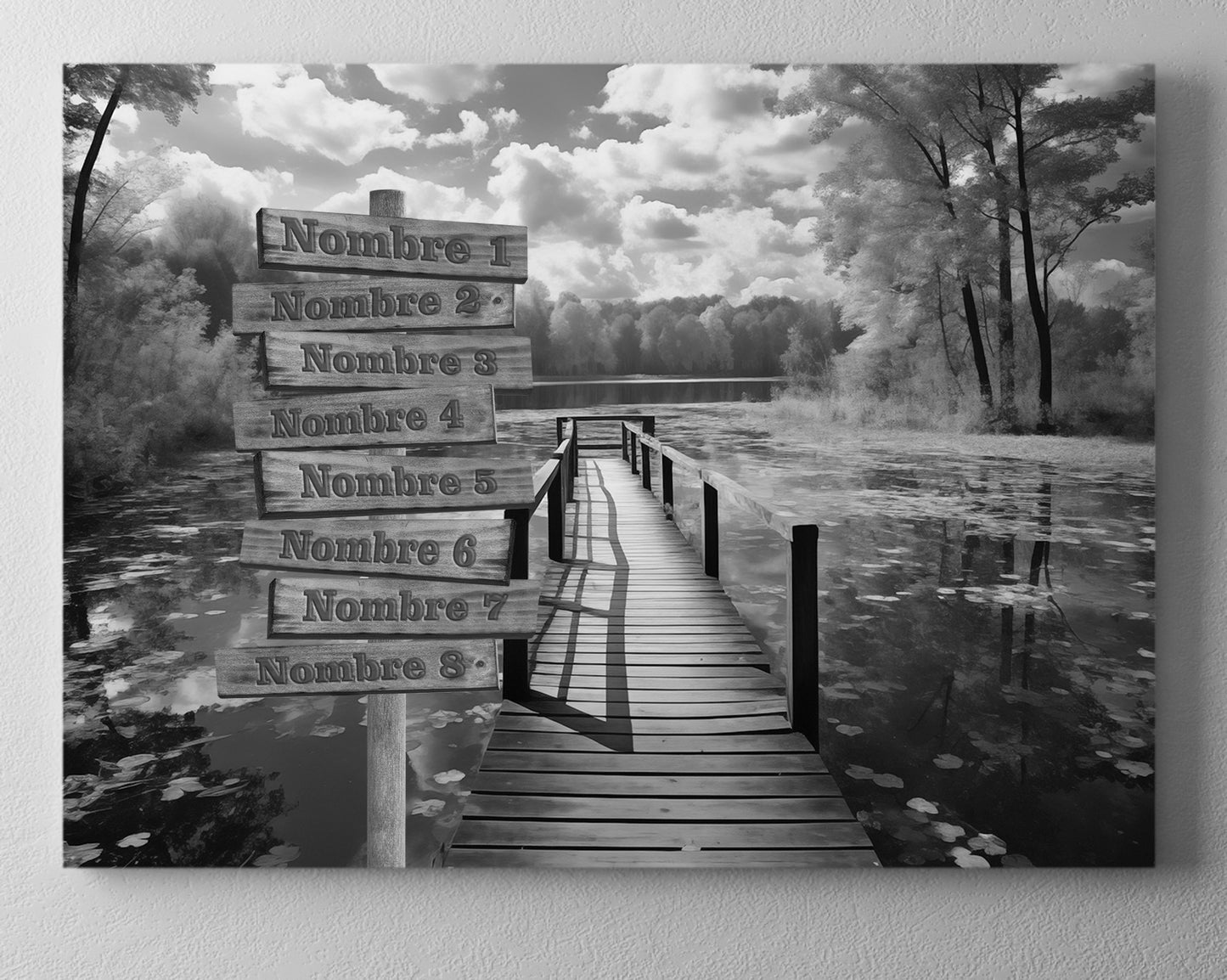 Pasarela lago rural otoñal blanco y negro horizontal 1