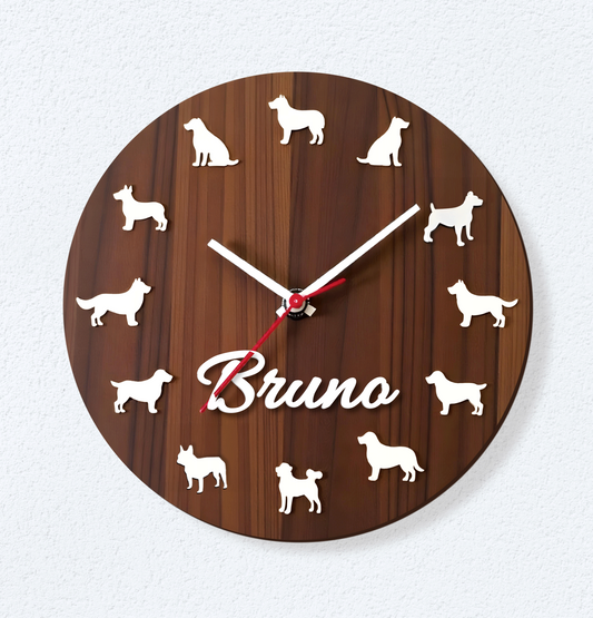 Reloj de Pared de Madera con Razas de Perros, gatos - Decoración y Regalo Personalizado