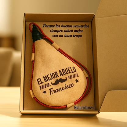 Bota de Vino Piel Personalizada con Grabado a fuego "El Mejor Abuelo"