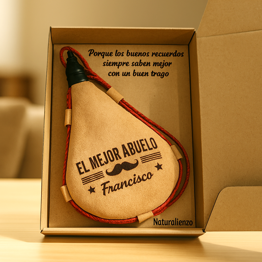 Bota de Vino Piel Personalizada con Grabado a fuego "El Mejor Abuelo"