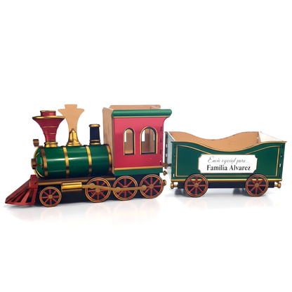 Tren navideño de madera para regalos de navidad personalizado con nombre