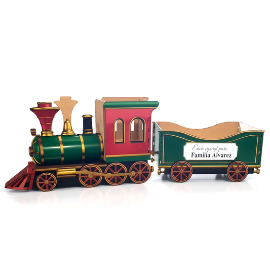 Tren navideño de madera para regalos de navidad personalizado con nombre