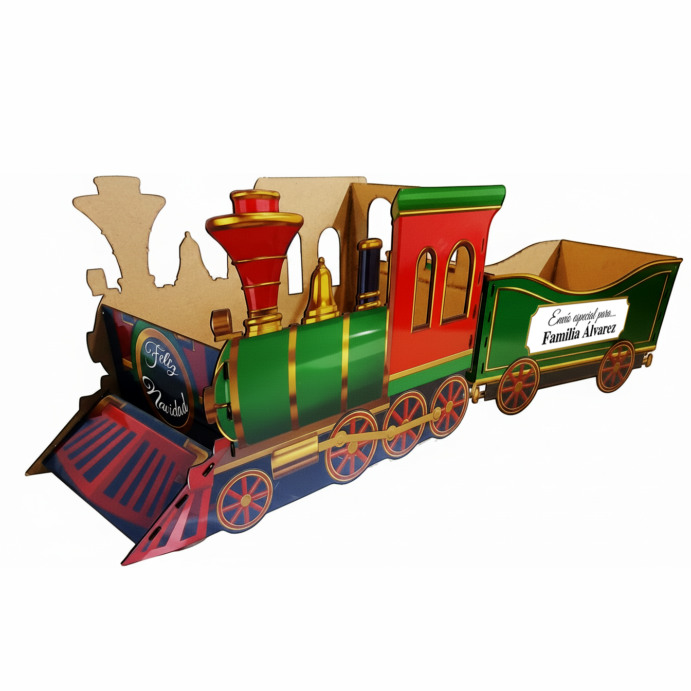 Tren navideño de madera para regalos de navidad personalizado con nombre