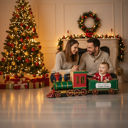 Tren navideño de madera para regalos de navidad personalizado con nombre