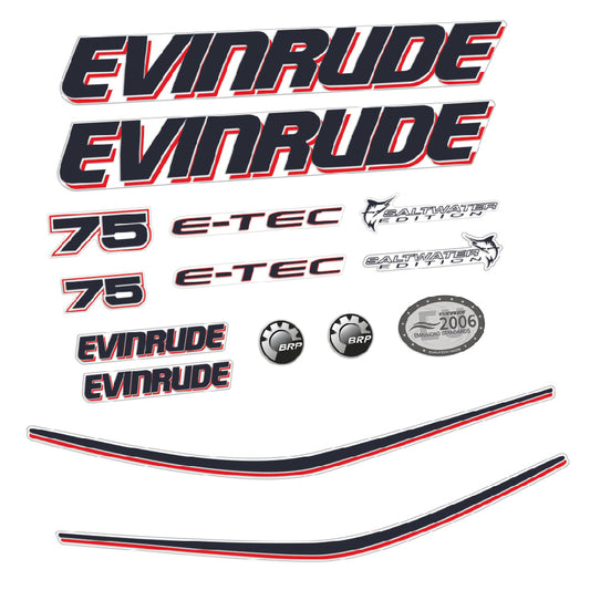 Adhesivos Evinrude 75HP E-tec carenado blanco motor fueraborda pegatinas en vinilo