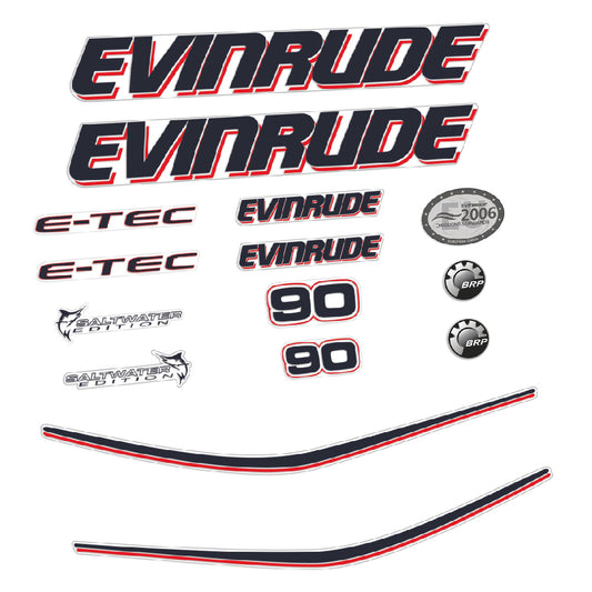 Adhesivos Evinrude 90HP E-tec carenado blanco motor fueraborda pegatinas en vinilo