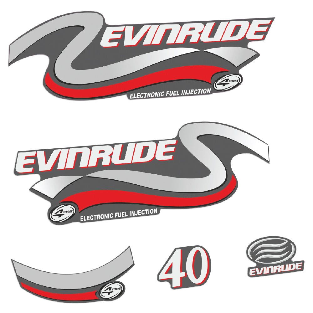 Adhesivos Evinrude 40HP Cuatro tiempos edición plateado motor fueraborda pegatinas en vinilo