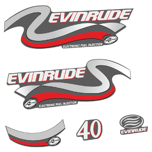Adhesivos Evinrude 40HP Cuatro tiempos edición plateado motor fueraborda pegatinas en vinilo