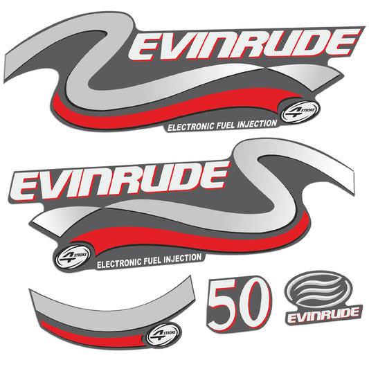 Adhesivos Evinrude 50HP Cuatro tiempos edición plateado motor fueraborda pegatinas en vinilo
