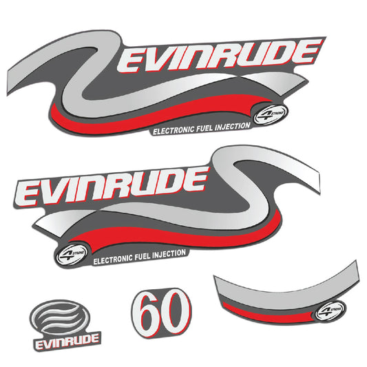 Adhesivos Evinrude 60HP Cuatro tiempos edición plateado motor fueraborda pegatinas en vinilo