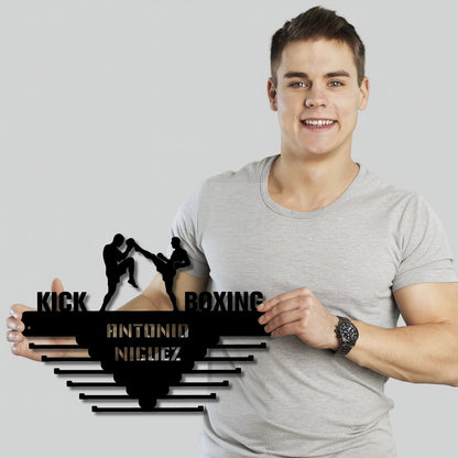 Medallero Kick Boxing Personalizado con Nombre, modelo Guantes de Honor