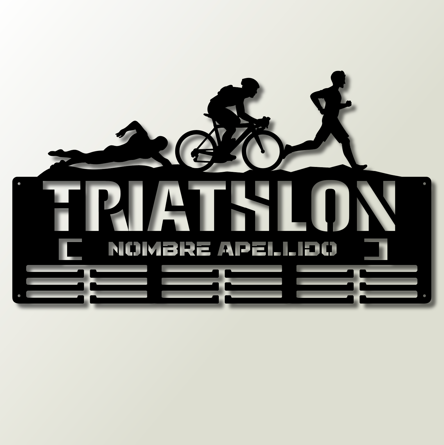Medallero Triathlón Personalizado con Nombre, modelo Triple desafío
