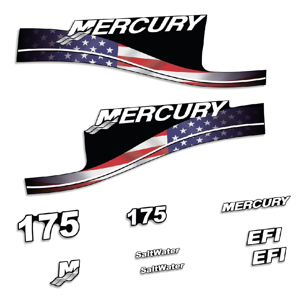 Adhesivos Mercury 175HP EFI SaltWater edición bandera USA motor fueraborda pegatinas en vinilo