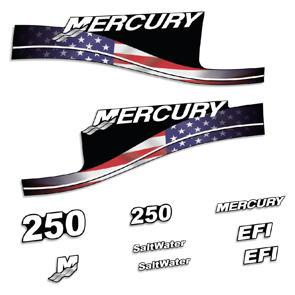 Adhesivos Mercury 250HP EFI SaltWater edición bandera USA motor fueraborda pegatinas en vinilo