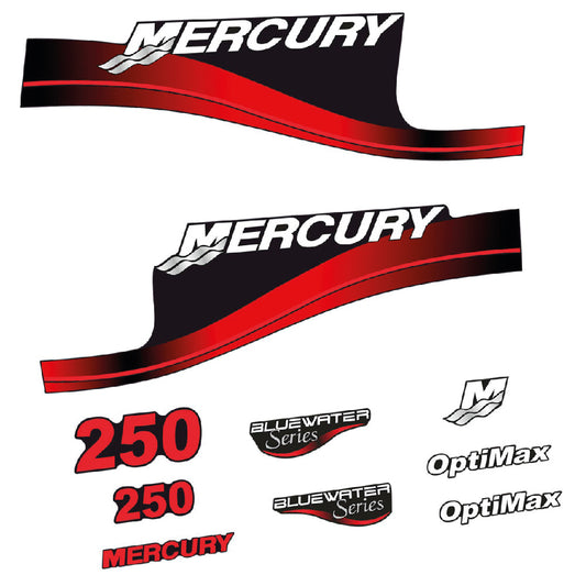 Adhesivos Mercury 250HP Optimax BlueWater motor fueraborda pegatinas en vinilo
