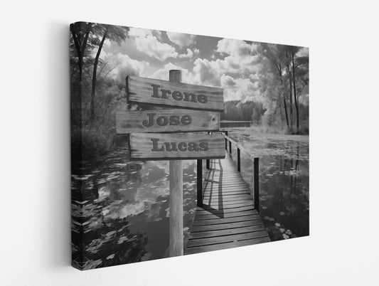 Pasarela lago rural otoñal blanco y negro horizontal 1