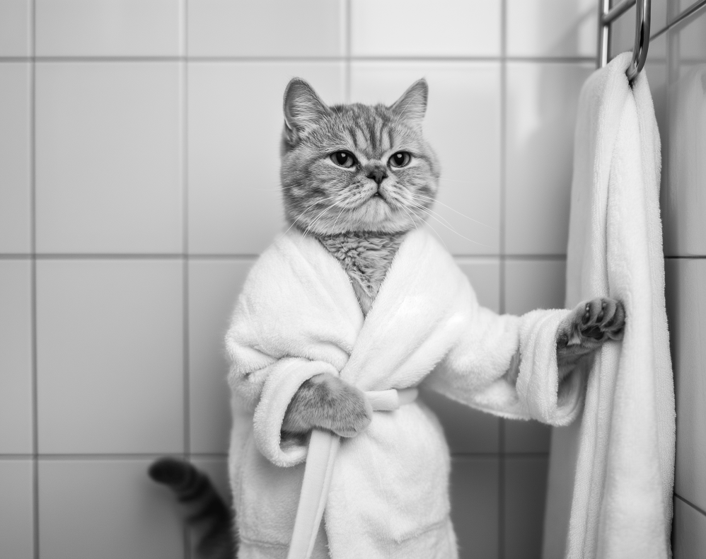 Gato saliendo de la ducha