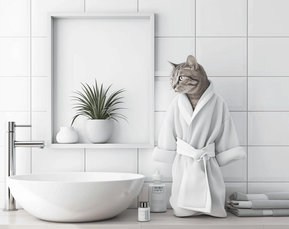 Gato saliendo de la ducha