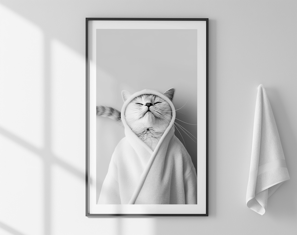 Gato saliendo de la ducha