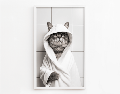Gato saliendo de la ducha