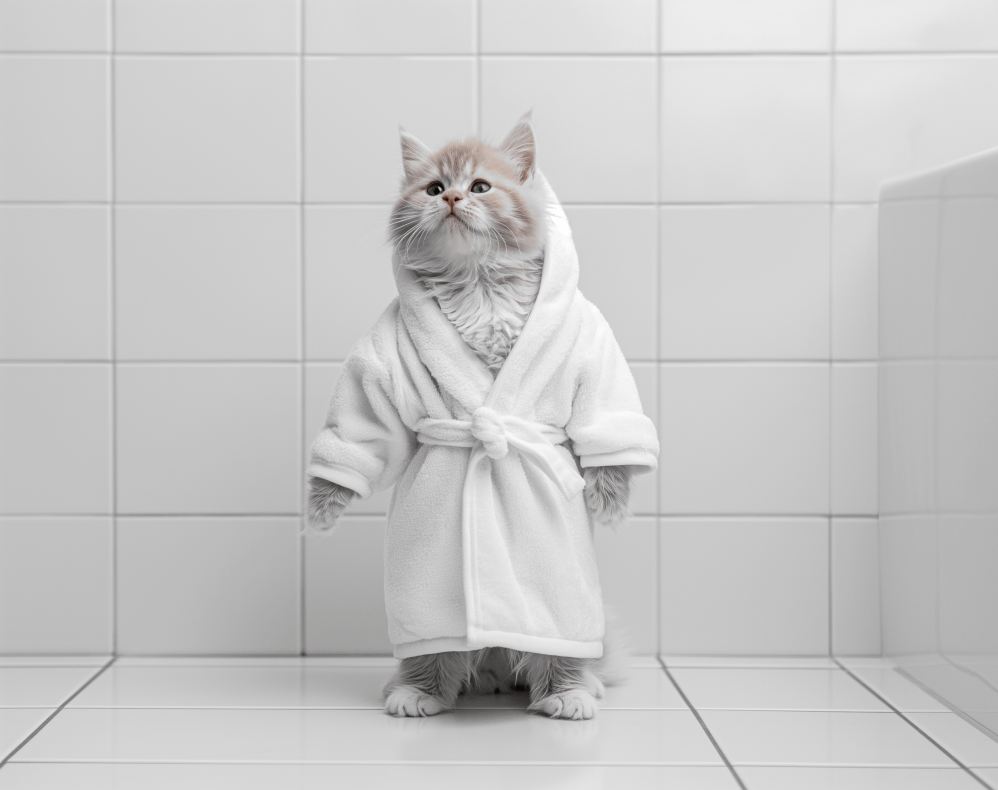 Gato saliendo de la ducha