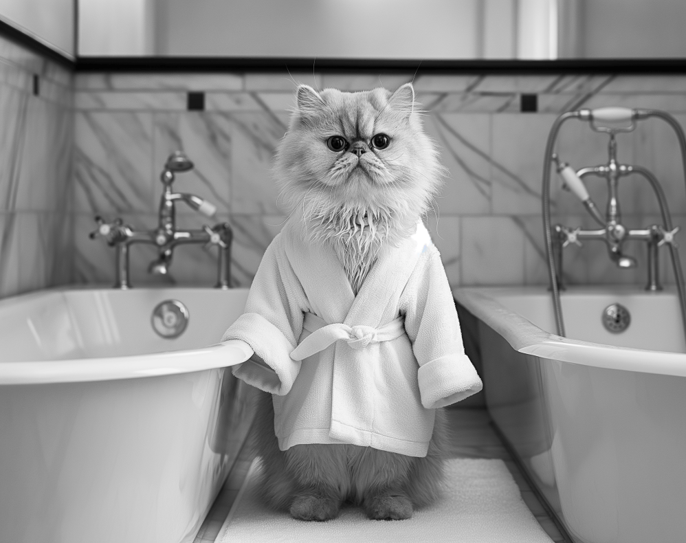 Gato saliendo de la ducha