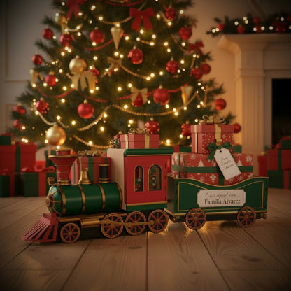 Tren navideño de madera para regalos de navidad personalizado con nombre
